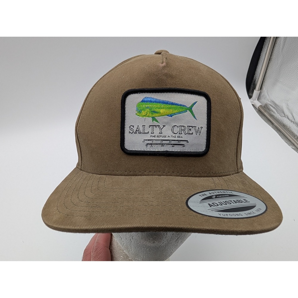 Salty Crew Mahi Mahi Fish Patch Snapback Hat Brown Adjustable Mens 100% Cotton